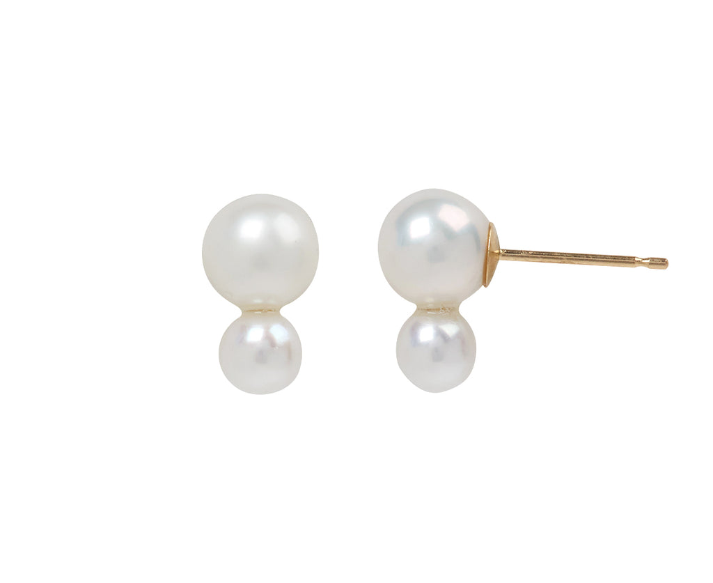 White/Space White Pearl Pilla Stud Earrings - Angled View