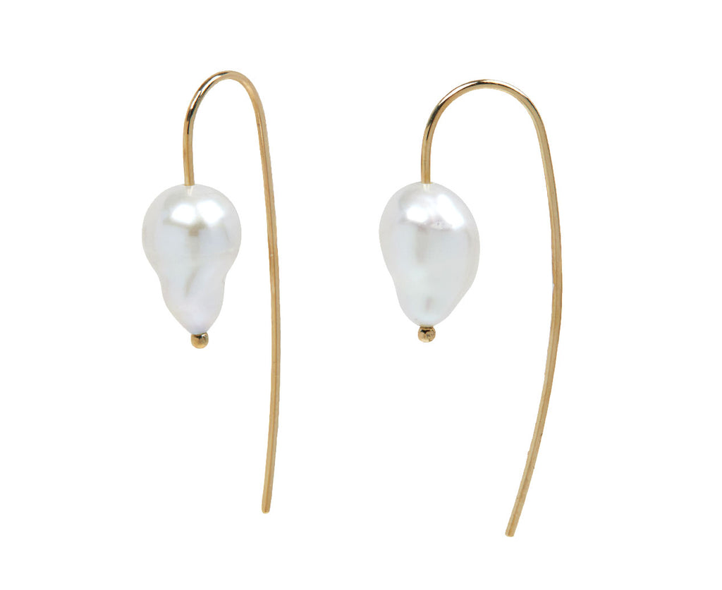 White/Space Petite Pearl Nova Baroque Hook Earrings - Closeup