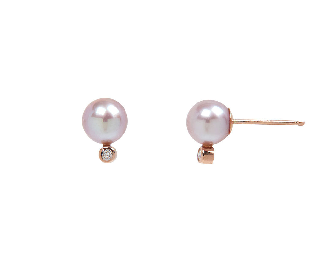 White/Space Celeste Pink Freshwater Pearl Stud Earrings - Side View