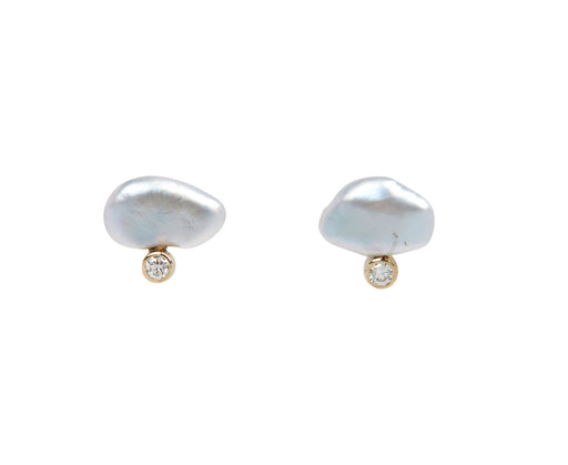 White/Space Celeste Pearl Lagniappe and Diamond Stud Earrings