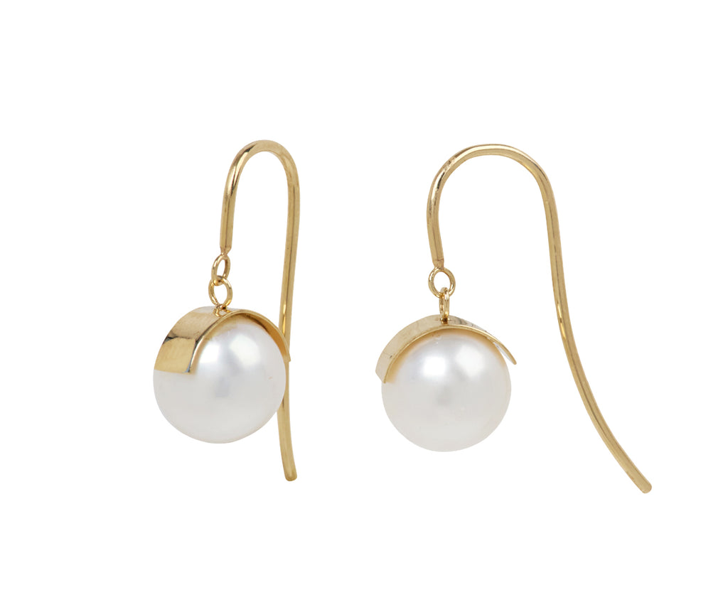 White/Space Aalto Round Pearl Drop Earrings - Angled View