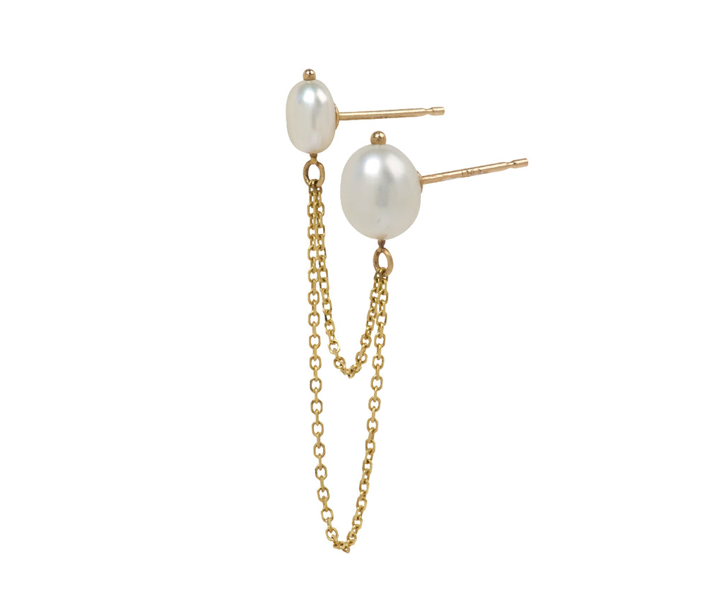 White/Space Bella Chained Pearl Stud Earring SINGLE - Angled View
