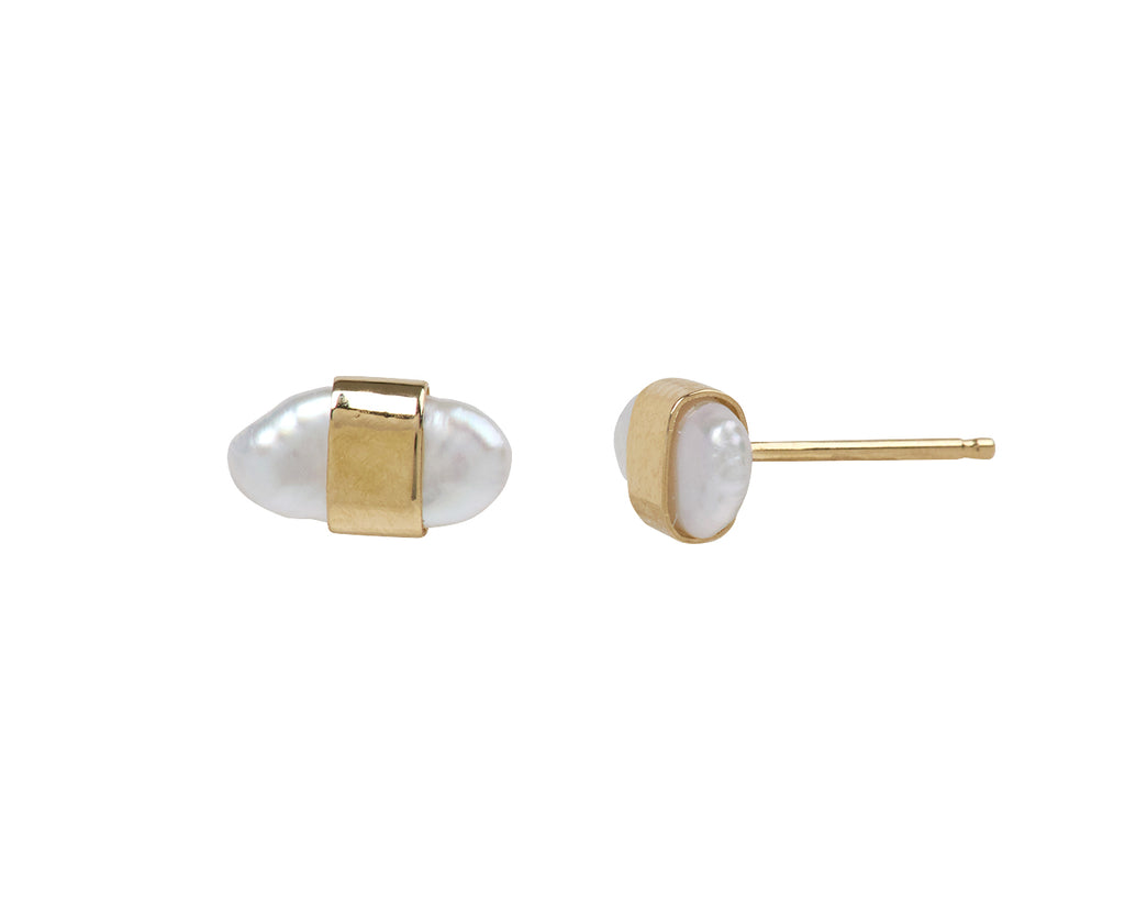 White/Space Lagniappe Medium Pearl Studs - Angled View