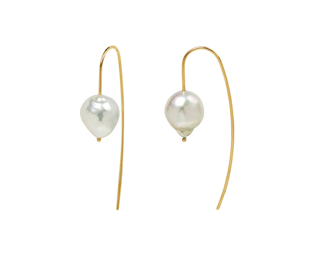 White/Space Baroque Silver Pearl Nova Hook Earrings - Side View