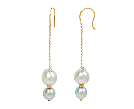 White/Space Pearl Lunette Chain Earrings