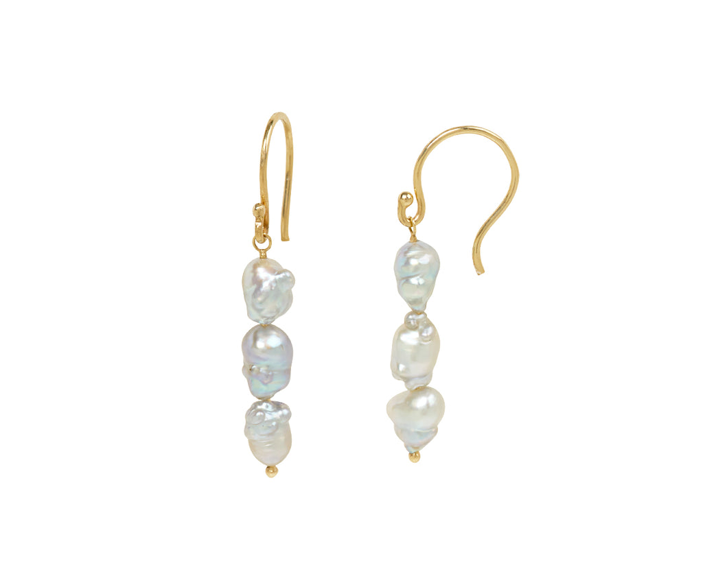 White/Space Triple Moon Pearl Earrings - Side View