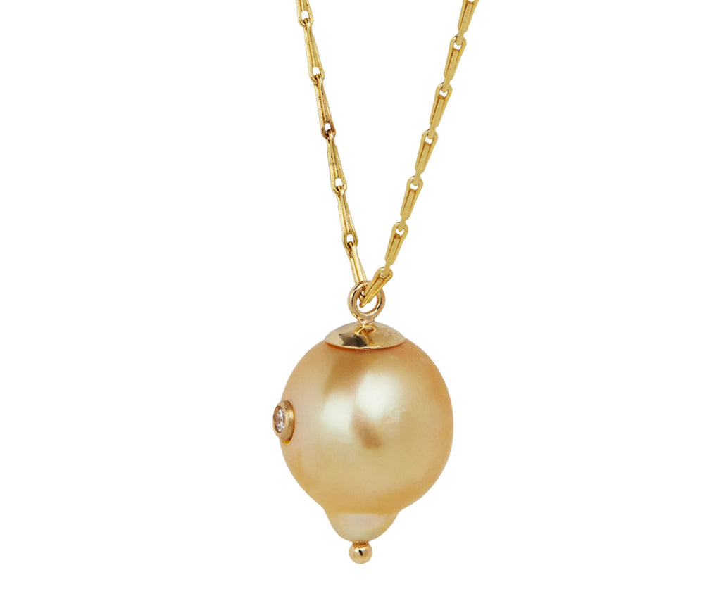 White/Space Baroque Gold Pearl and Diamond Kenna Pendant Necklace - Side View