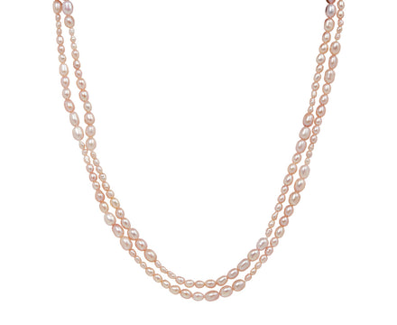 White/Space Pink Pearl Dario Opera Necklace - Doubled