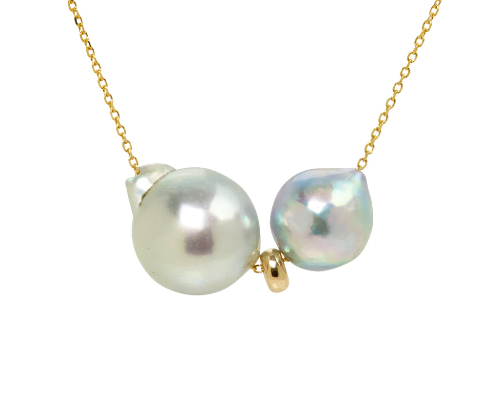 White/Space Lunette Pearl Pendant Necklace - Closeup
