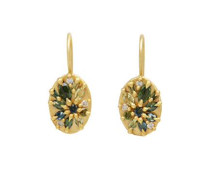 Green Sapphire Lotus Hook Earrings