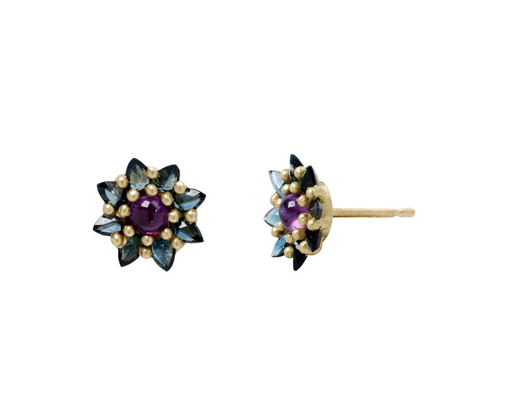 Pink and Teal Sapphire Daisy Stud Earrings
