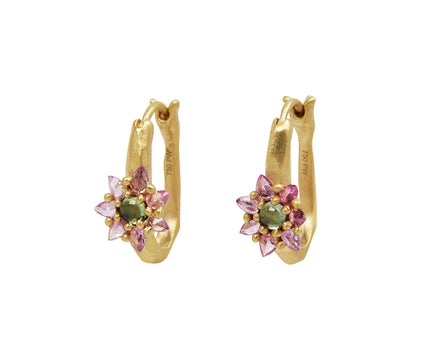 Green and Pink Sapphire Oval Daisy Earrings