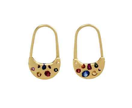 Rainbow Sapphire Safety Pin Earrings
