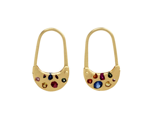 Rainbow Sapphire Safety Pin Earrings