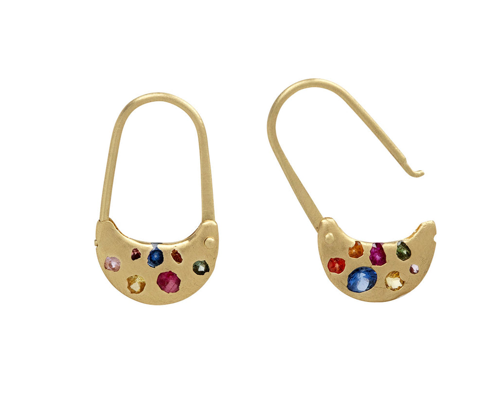 Rainbow Sapphire Safety Pin Earrings