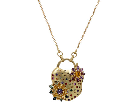 Double Daisy on Confetti Padlock Pendant Necklace