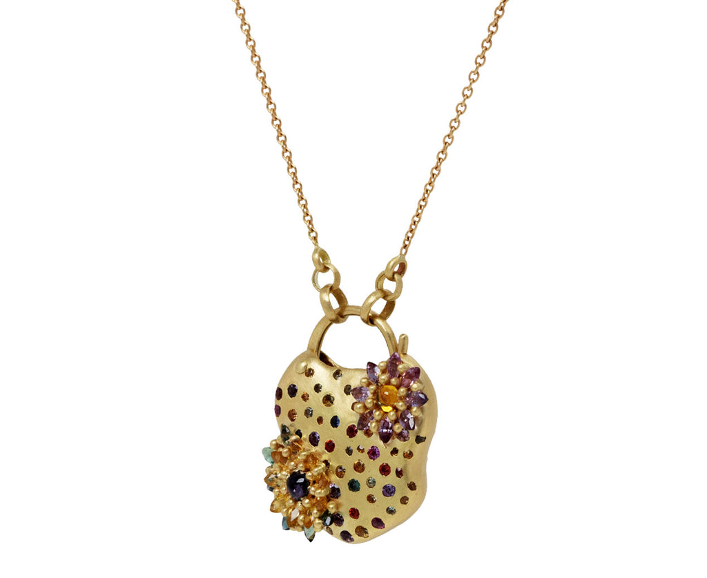 Double Daisy on Confetti Padlock Pendant Necklace
