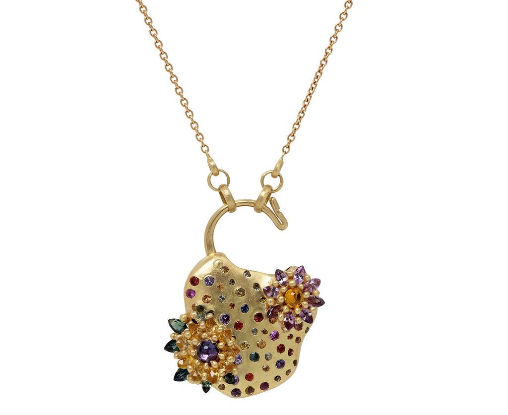Double Daisy on Confetti Padlock Pendant Necklace