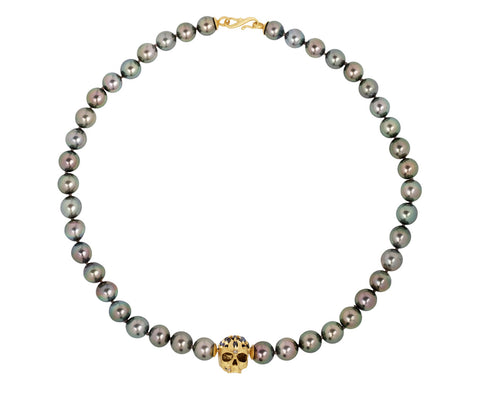 Polly Wales Enchanted City Skull Gray Pearl Necklace