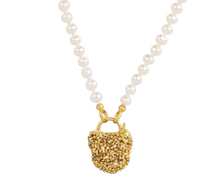 Polly Wales Fuzzy Pave Petite Coeur de Fantaisie Pearl Necklace