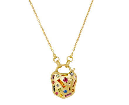 Small Double Sided Harlequin & Monochrome Gemini Confetti Padlock Necklace