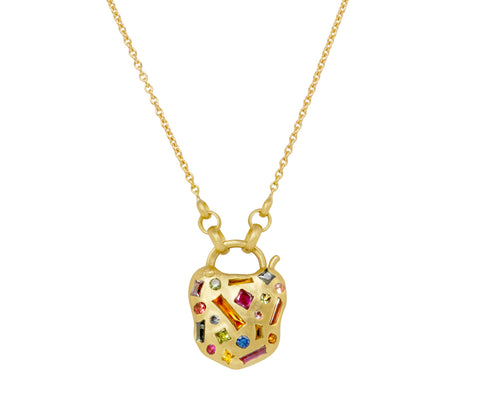 Small Double Sided Harlequin & Monochrome Gemini Confetti Padlock Necklace