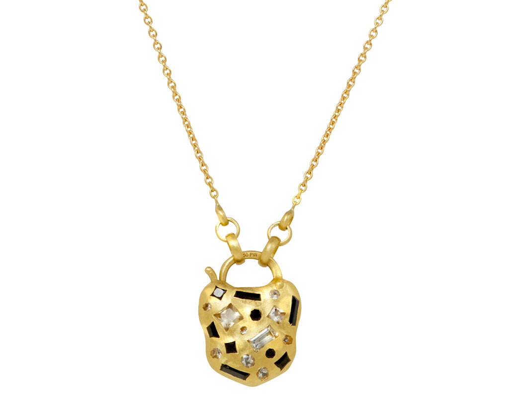 Small Double Sided Harlequin & Monochrome Gemini Confetti Padlock Necklace