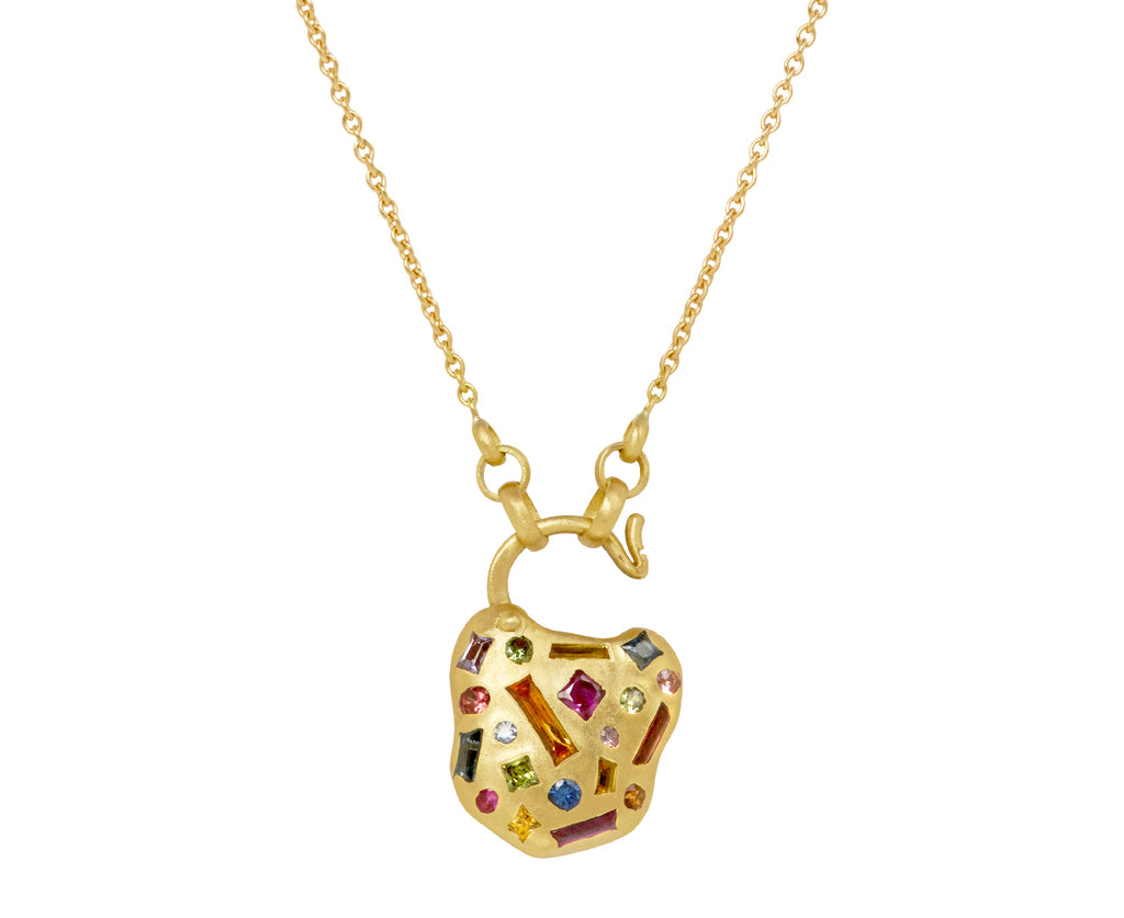 Small Double Sided Harlequin & Monochrome Gemini Confetti Padlock Necklace