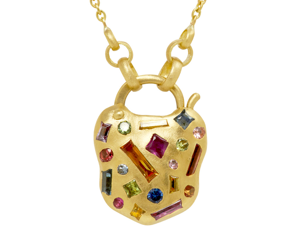 Small Double Sided Harlequin & Monochrome Gemini Confetti Padlock Necklace