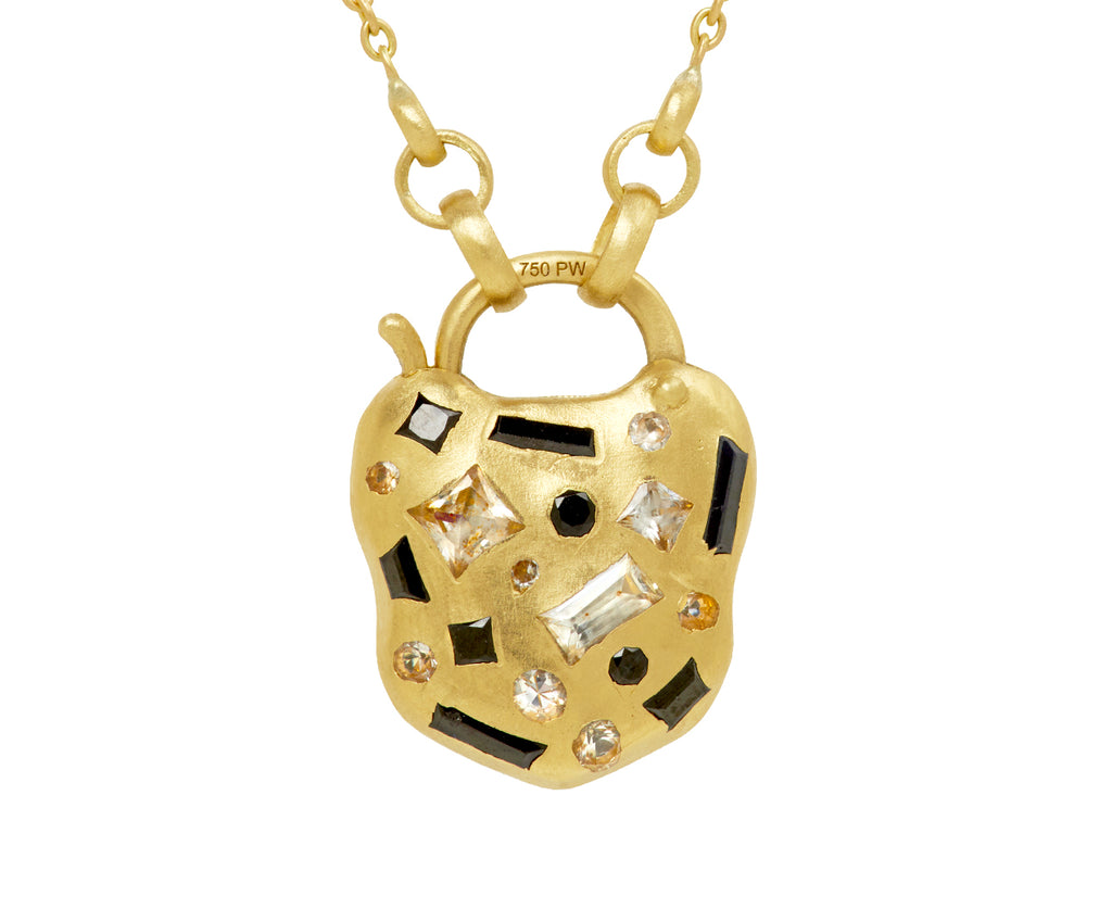 Small Double Sided Harlequin & Monochrome Gemini Confetti Padlock Necklace