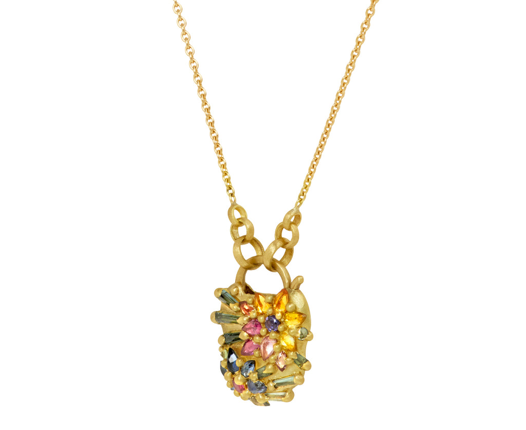 Small Rainbow Daisy Garland Padlock Pendant Necklace
