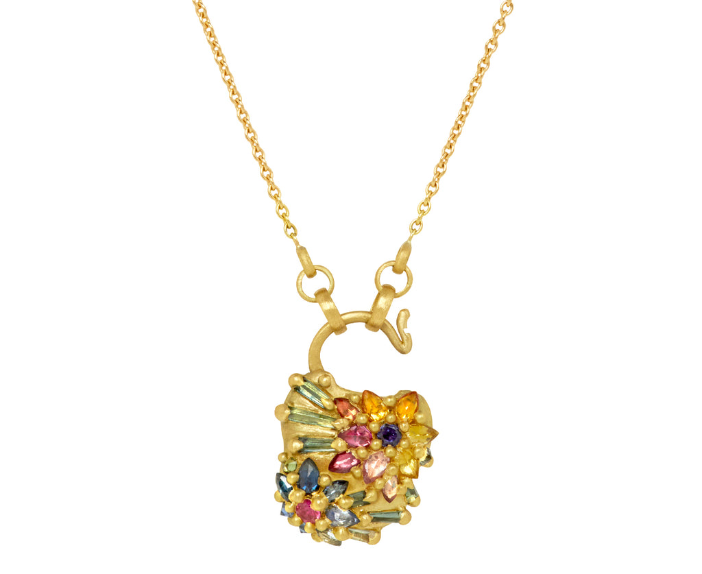 Small Rainbow Daisy Garland Padlock Pendant Necklace