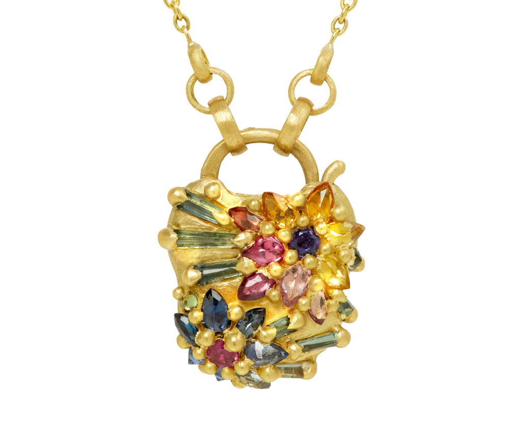 Small Rainbow Daisy Garland Padlock Pendant Necklace