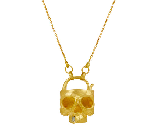 Diamond Snaggletooth Skull Padlock Necklace