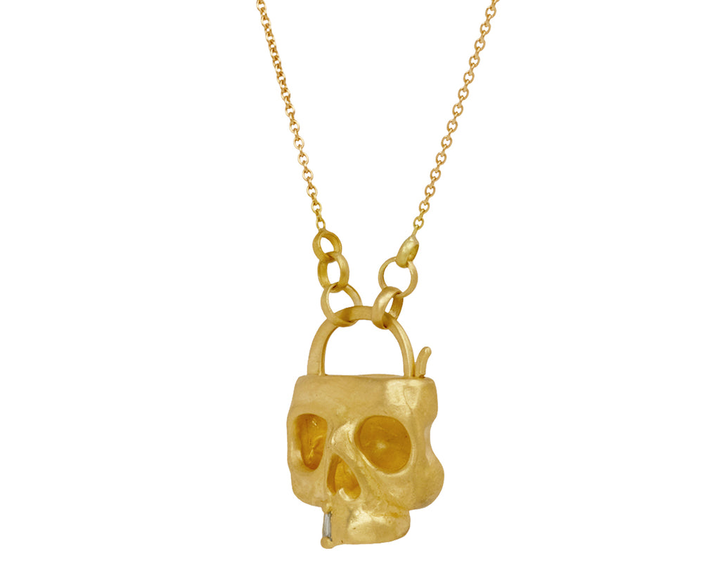 Diamond Snaggletooth Skull Padlock Necklace