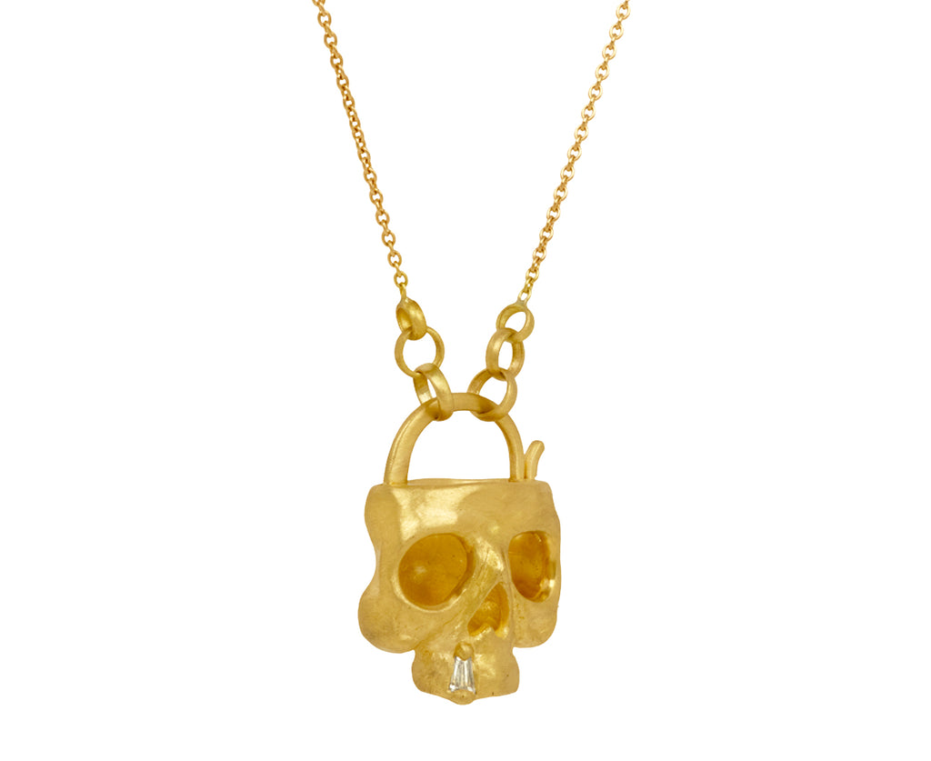 Diamond Snaggletooth Skull Padlock Necklace