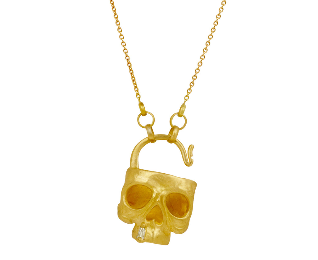 Diamond Snaggletooth Skull Padlock Necklace