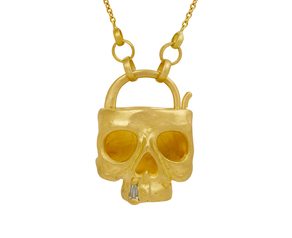 Diamond Snaggletooth Skull Padlock Necklace