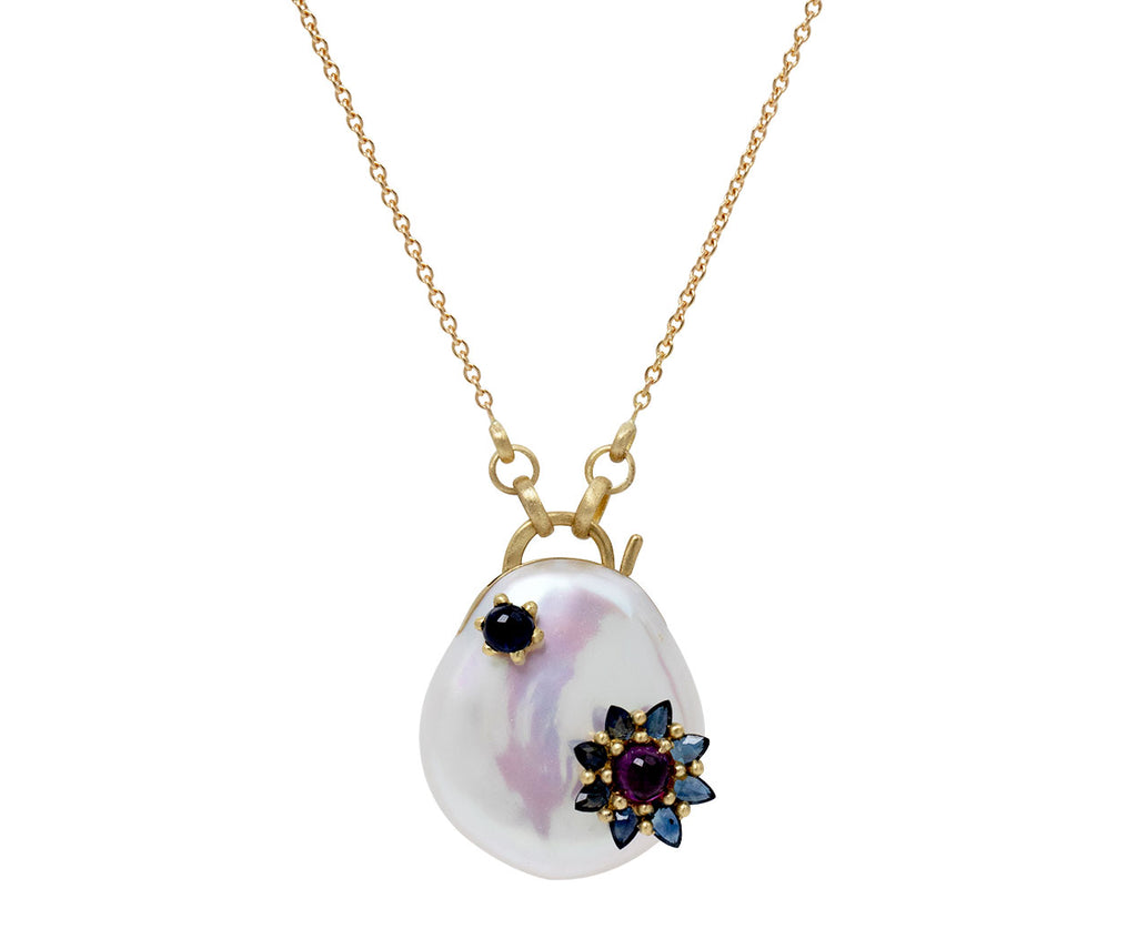 White Souffle Pearl Sapphire Larkspur Padlock Necklace - TWISTonline 