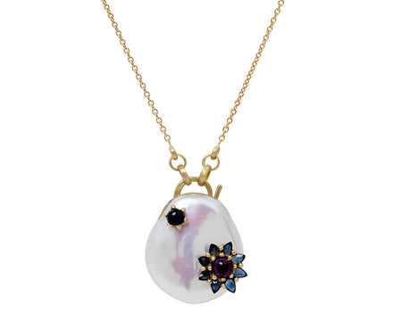 White Souffle Pearl Sapphire Larkspur Padlock Necklace - TWISTonline 