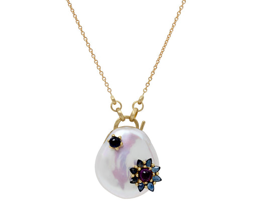 White Souffle Pearl Sapphire Larkspur Padlock Necklace - TWISTonline 