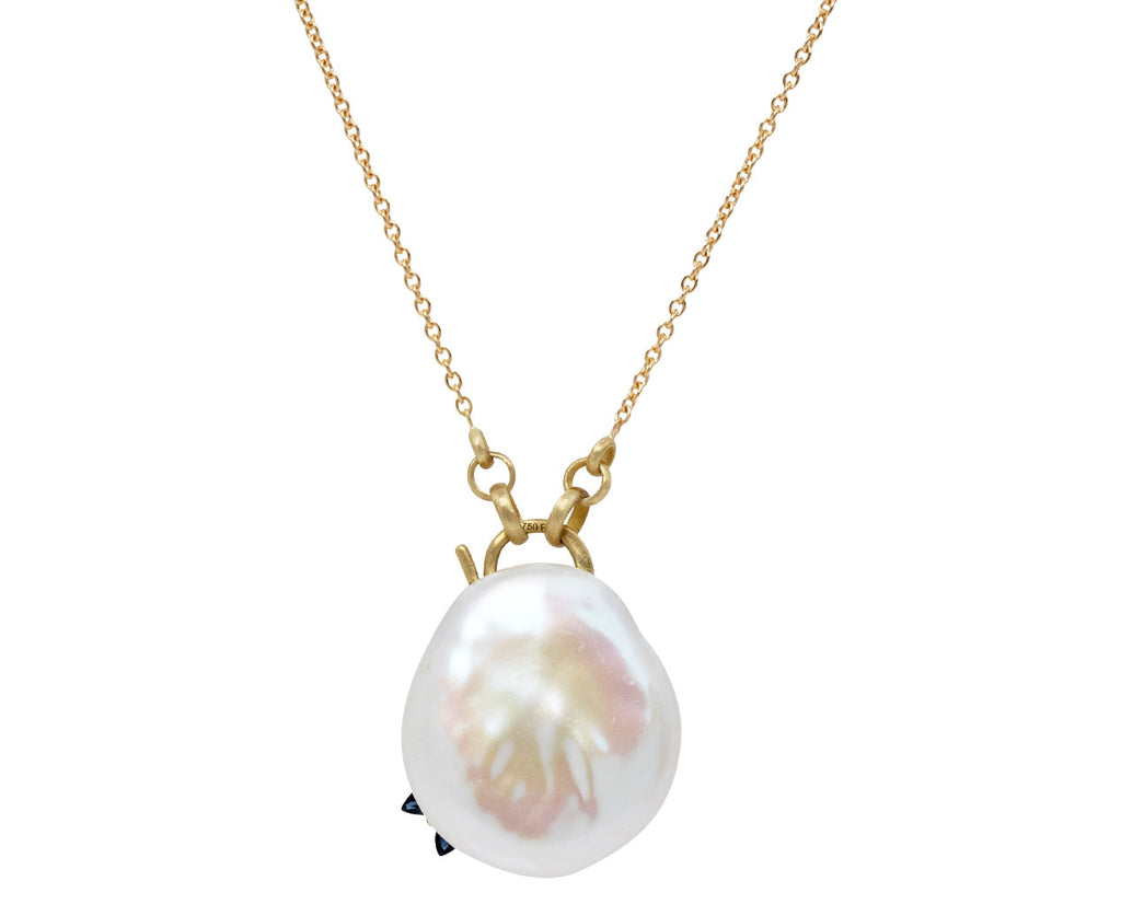 White Souffle Pearl Sapphire Larkspur Padlock Necklace