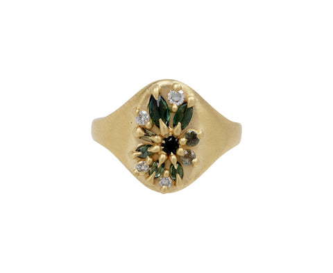 Green Sapphire Lotus Signet Ring