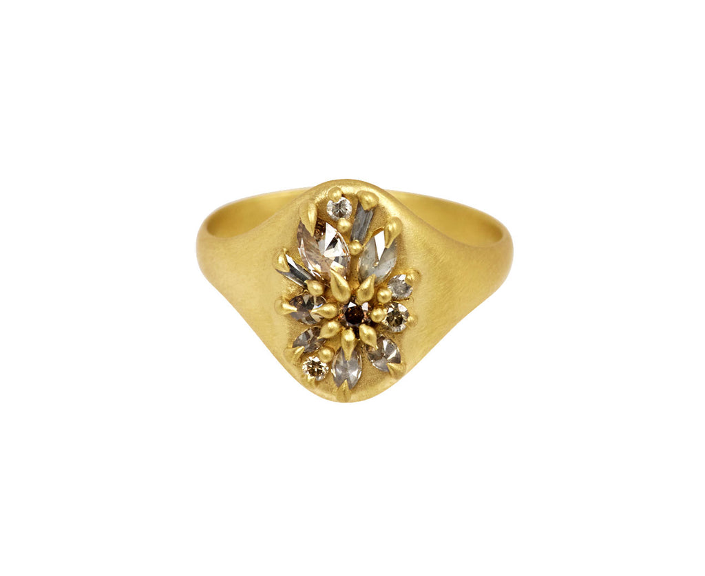 Cognac Diamond Lotus Signet Ring - TWISTonline 