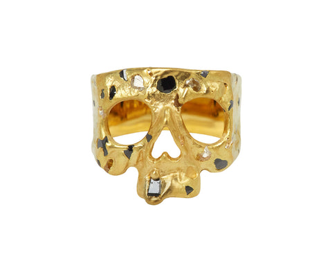 Black and White Sapphire Confetti Large Face Snaggletooth Skull Ring - TWISTonline 