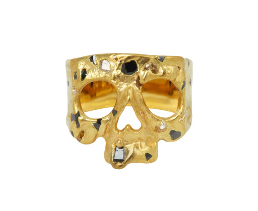 Black and White Sapphire Confetti Large Face Snaggletooth Skull Ring - TWISTonline 