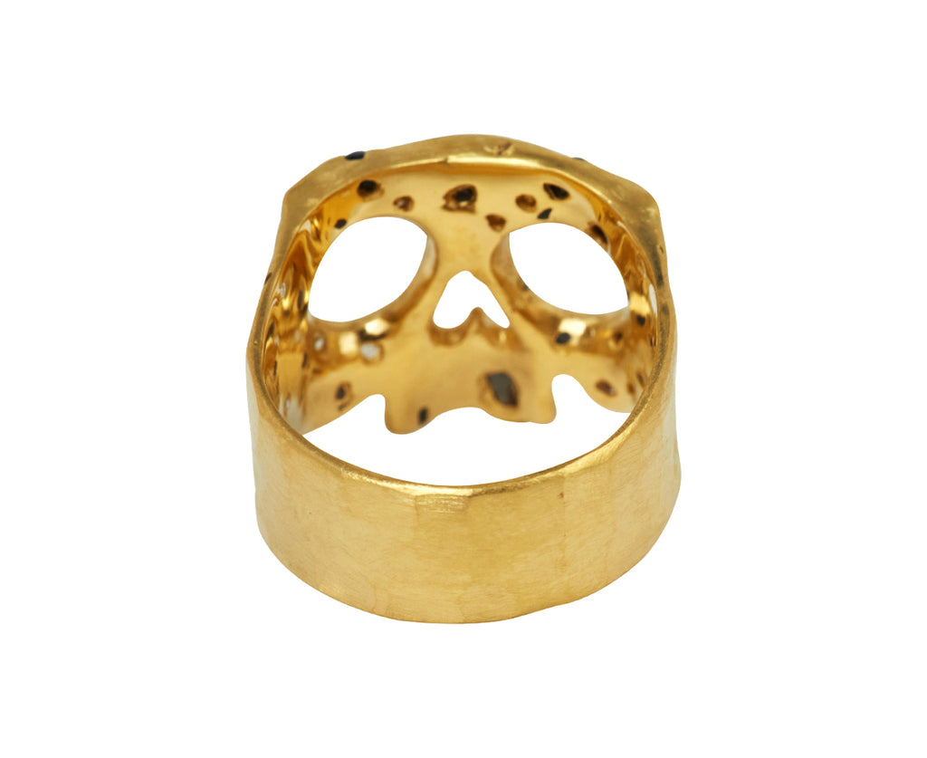 Black and White Sapphire Confetti Large Face Snaggletooth Skull Ring - TWISTonline 