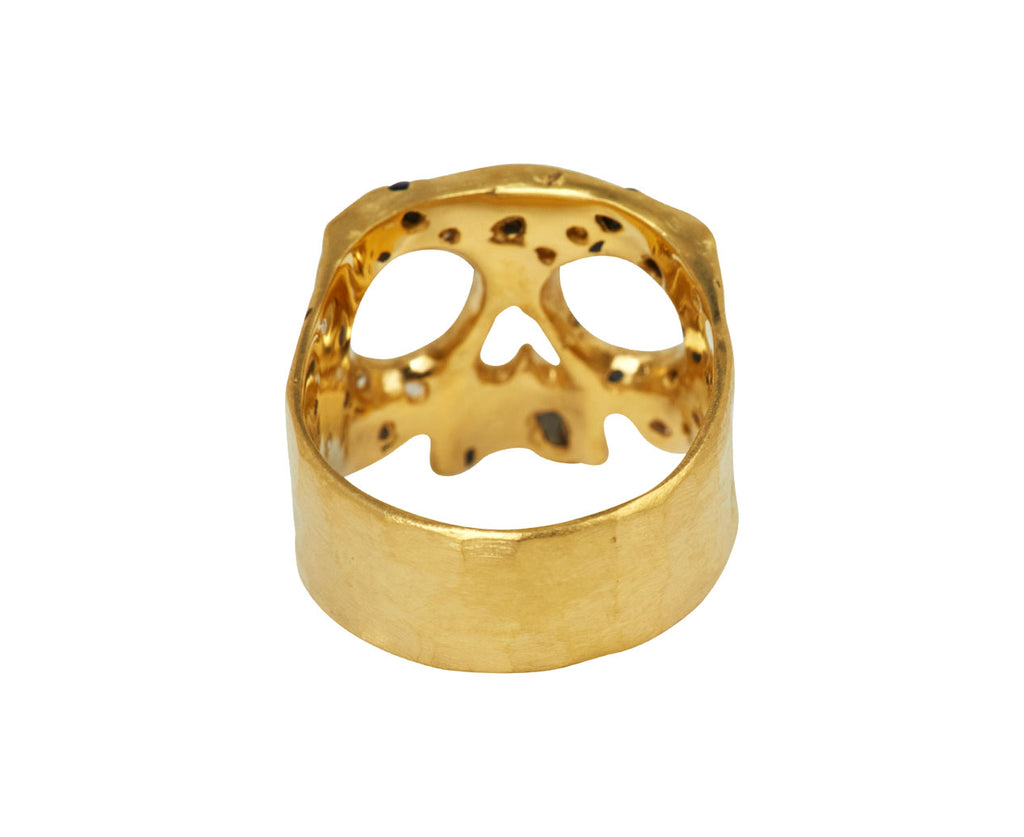 Black and White Sapphire Confetti Large Face Snaggletooth Skull Ring - TWISTonline 