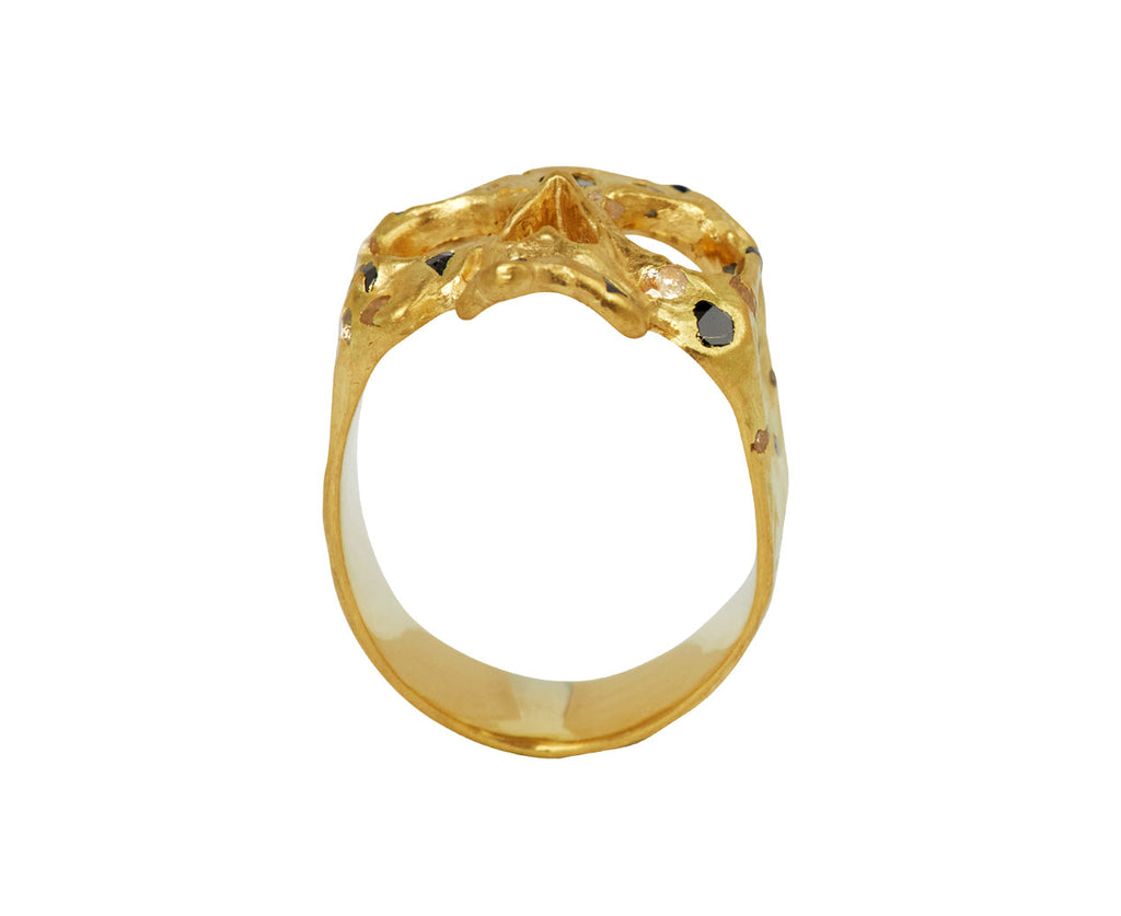 Black and White Sapphire Confetti Large Face Snaggletooth Skull Ring - TWISTonline 
