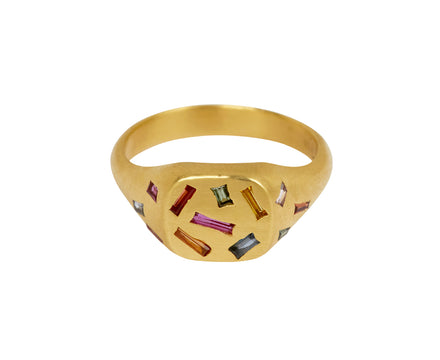Rainbow Baguette Square Signet Ring